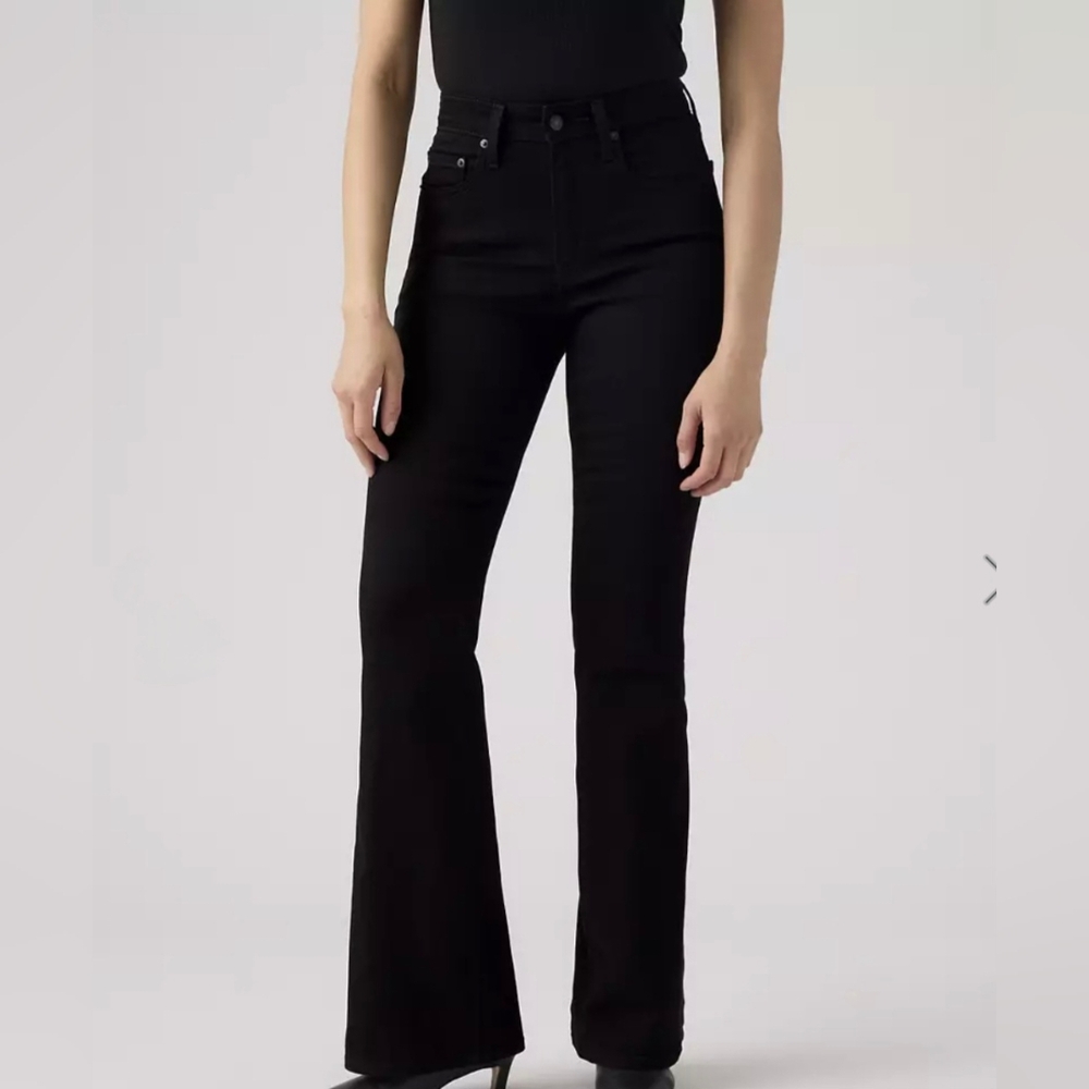 Levis 726 Flare High Rise Denim Jeans In Washed Black Size 28